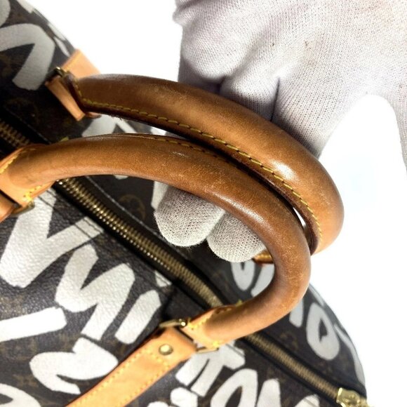 LOUIS VUITTON M92197 Monogram Graffiti Keepall50 Duffle Travel Bag Brown/White - Picture 9 of 13